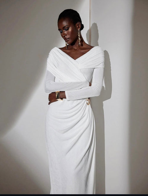 Luxury Draped Off-Shoulder Long Sleeve Maxi Dress