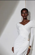Luxury Draped Off-Shoulder Long Sleeve Maxi Dress